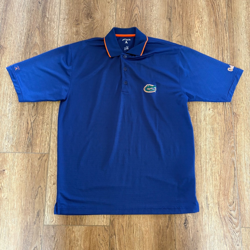 Florida Gators Embroidered Blue Polo Shirt NCAA Short Sleeve Antigua Mens Small